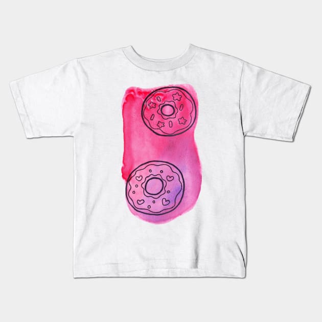 Pink Watercolor Doughnuts Kids T-Shirt by saradaboru